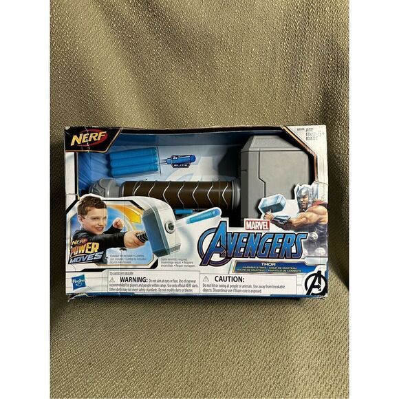 NERF Power Moves Marvel Avengers Thor Hammer Strike Dart-Launching Toy New - Picture 1 of 6